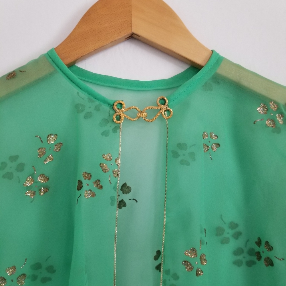 Vintage Green Sheer Shawl Cape OS - Picture 3 of 9
